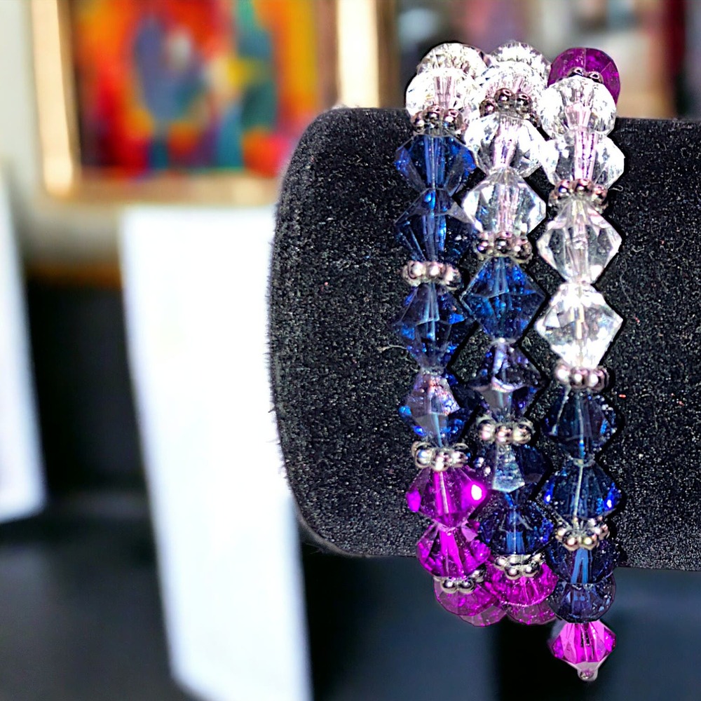 Multicolored Crystal Beaded Memory Wire Wrap Around Bracelet!